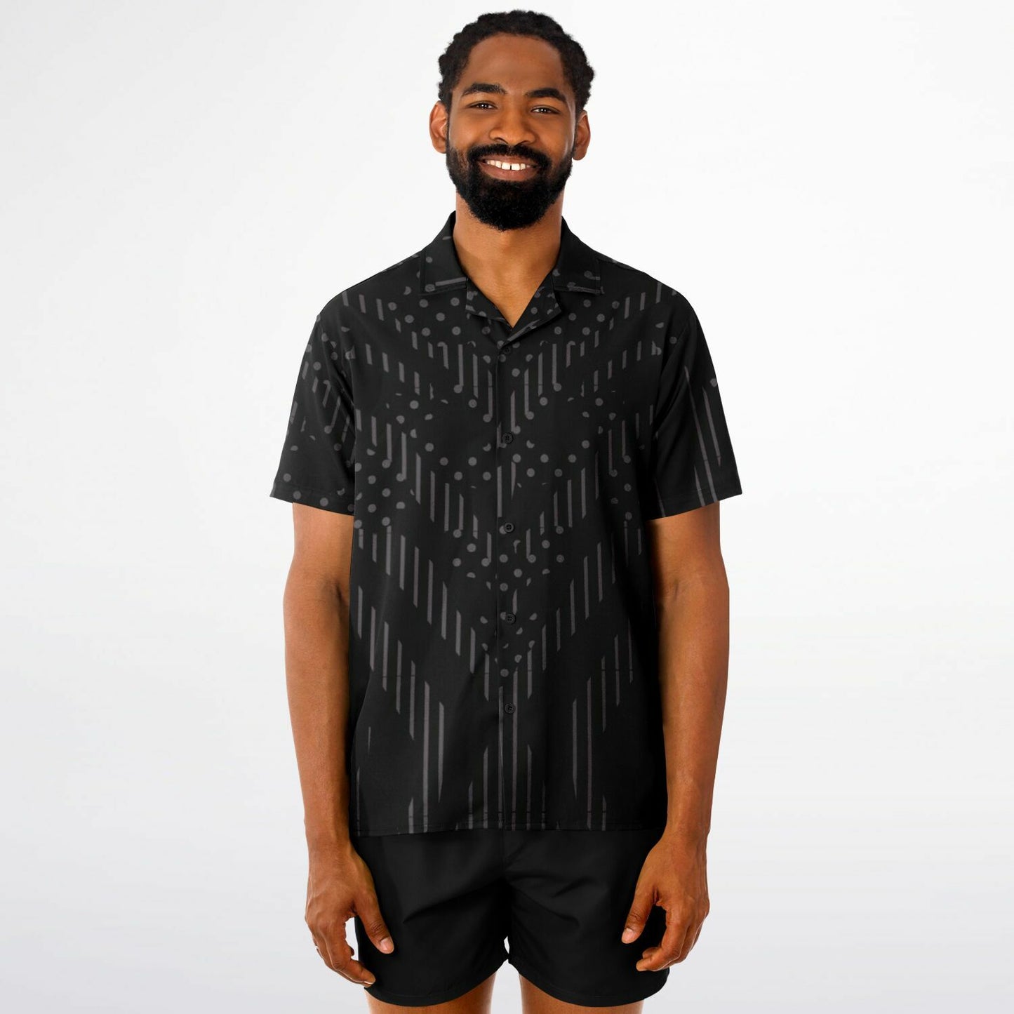 Minimalistic Black Pattern Spread Collar Shirt
