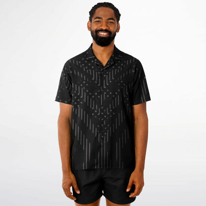 Minimalistic Black Pattern Spread Collar Shirt