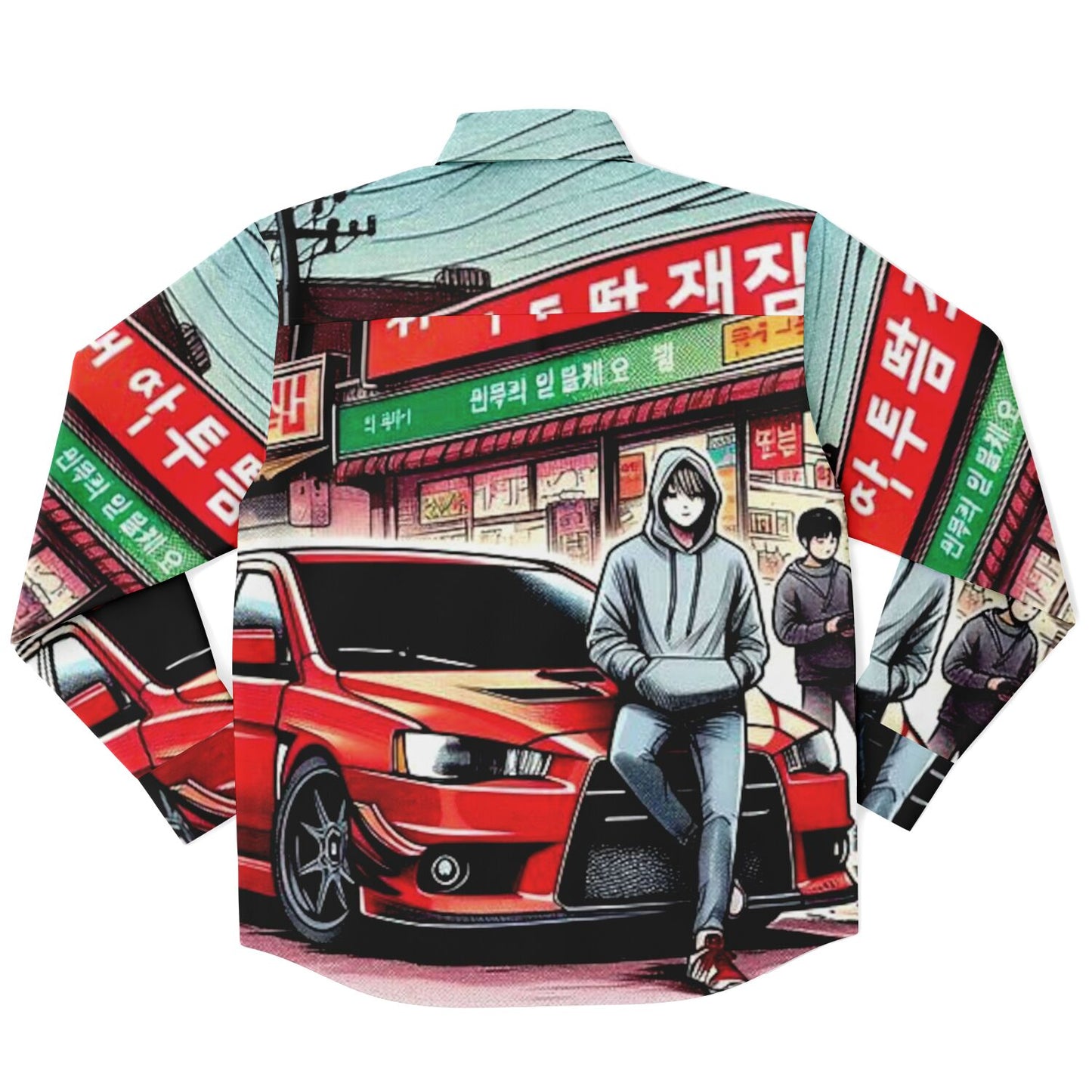 Japanese Street Painting Artwork Long Sleeve Button Down Shirt - AOP