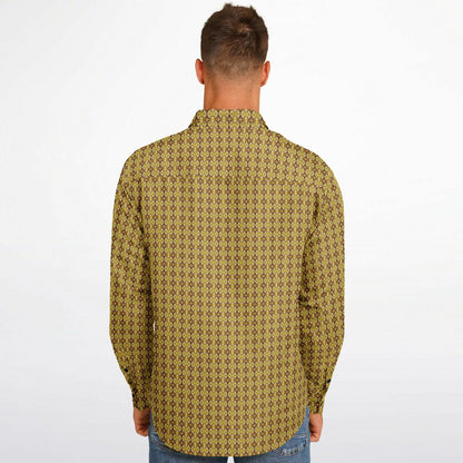 Unique Golden Pattern Long Sleeve Button Down Shirt - AOP
