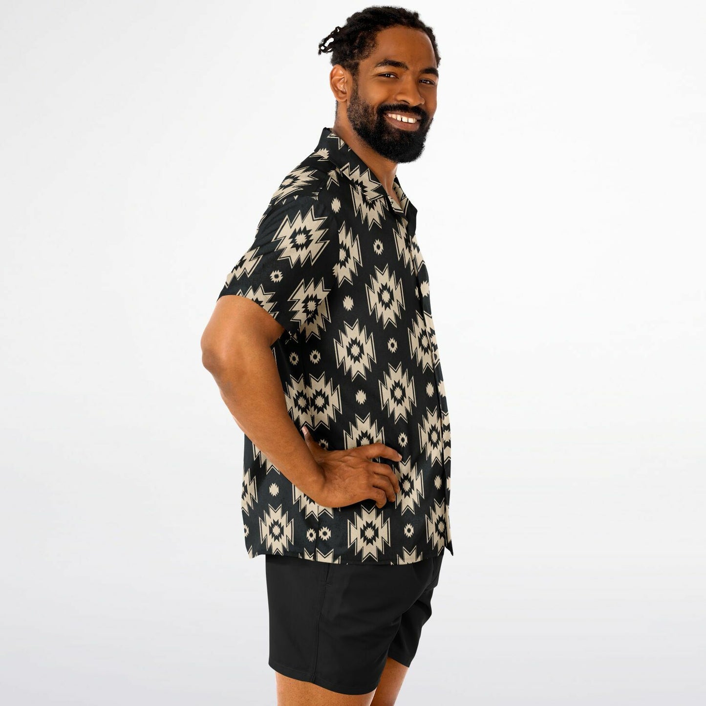 Tribal Pattern Spread Collar Short Sleeve Shirt