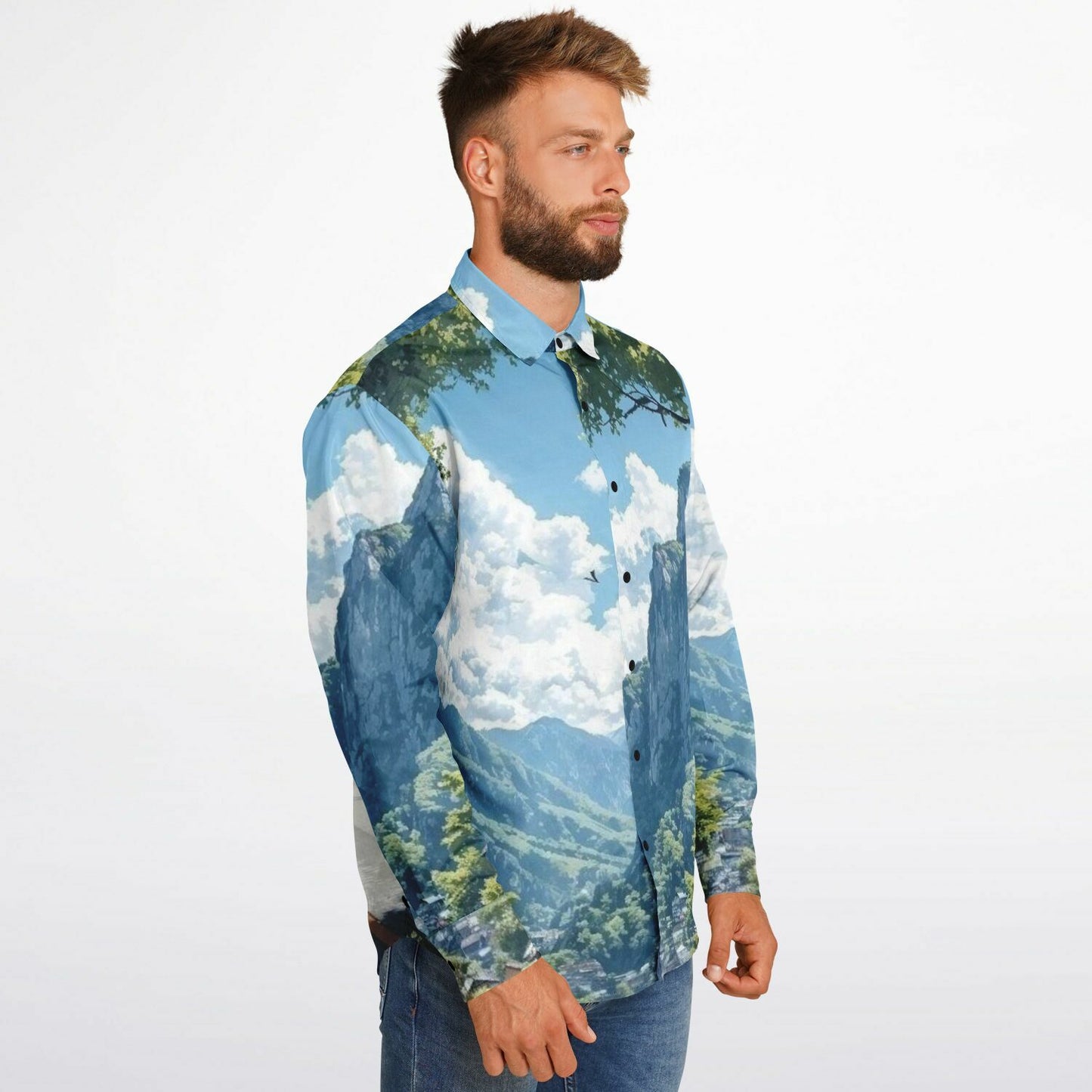 GTR in Japanese Mountain Long Sleeve Button Down Shirt - AOP