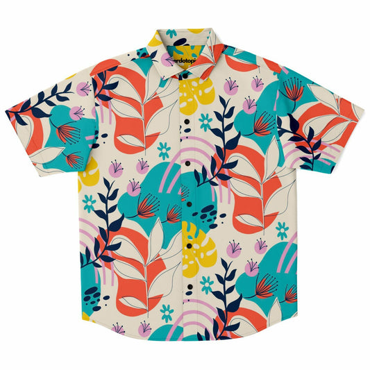 Floral Painting Short Sleeve Button Down Shirt - AOP