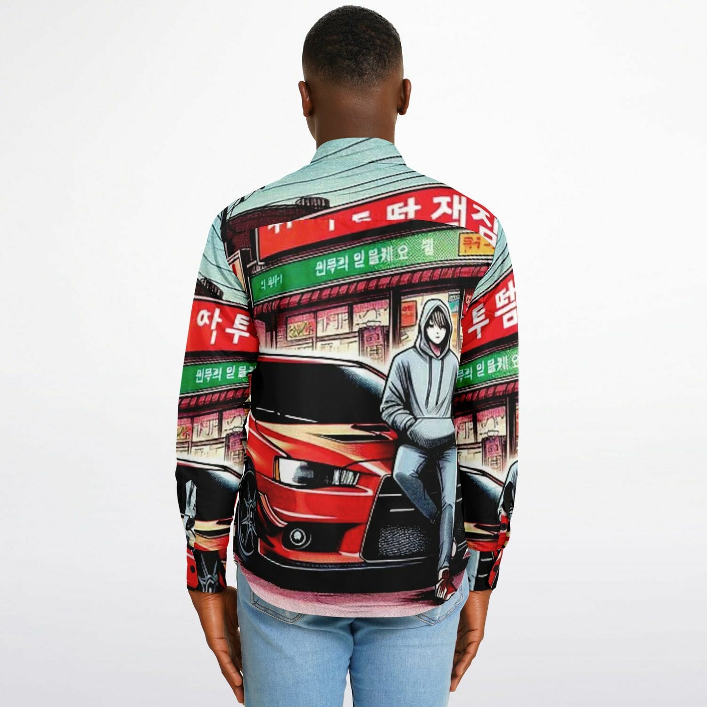 Japanese Street Painting Artwork Long Sleeve Button Down Shirt - AOP