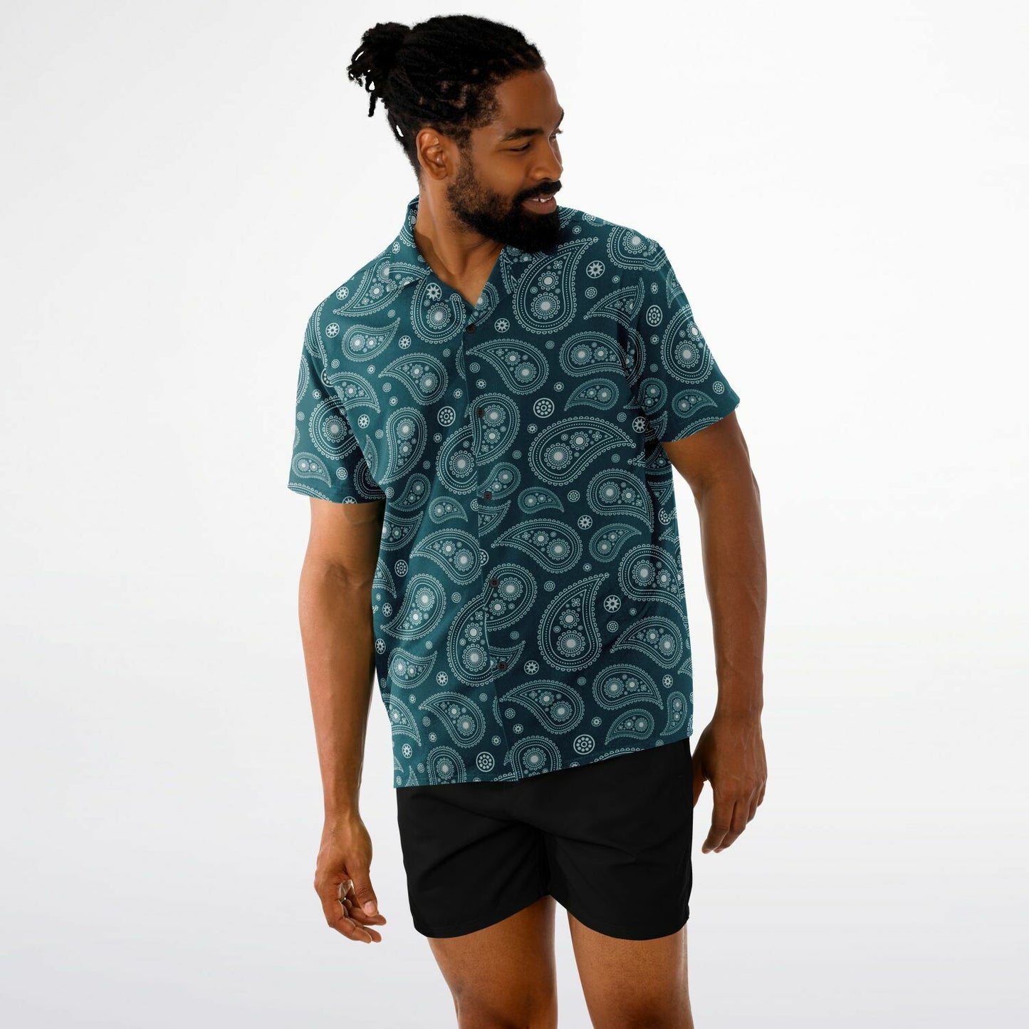 Paisley Pattern Spread Collar Short Sleeve Shirt