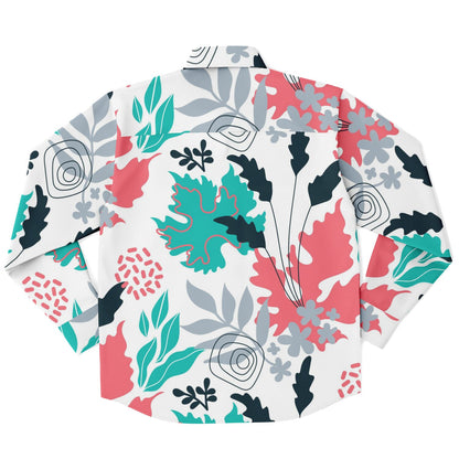 Floral Artwork Long Sleeve Button Down Shirt - AOP