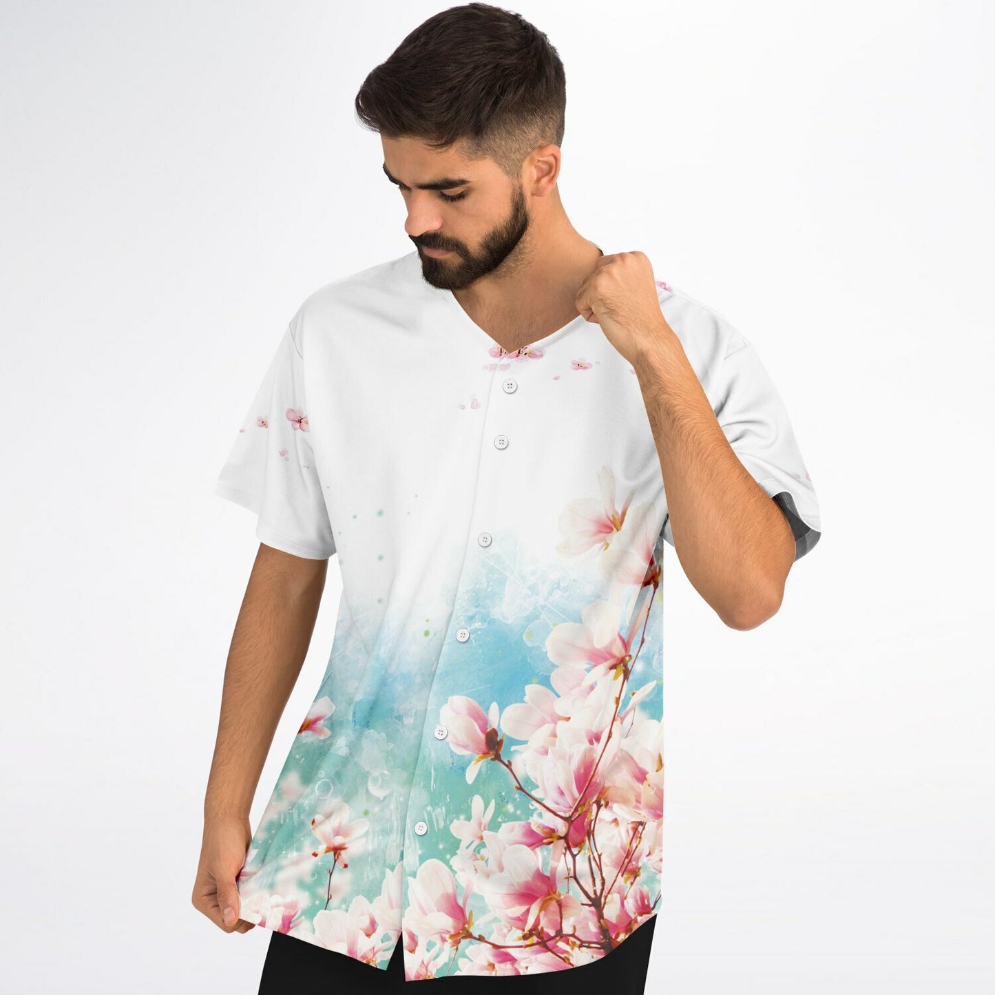 "I Know" Light Floral Pattern Baseball Jersey - AOP