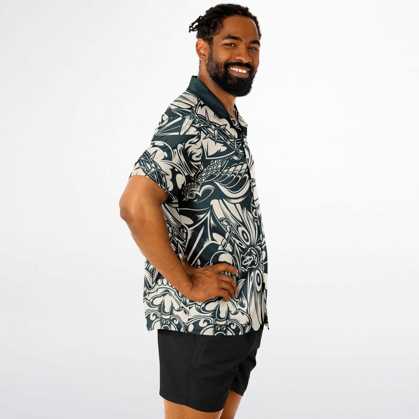 Abstract B&W Spread Collar Short Sleeve Shirt