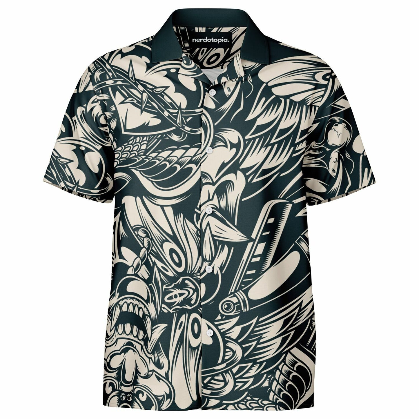 Abstract B&W Spread Collar Short Sleeve Shirt
