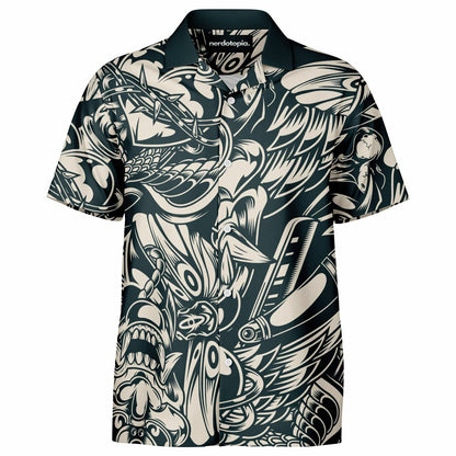 Abstract B&W Spread Collar Short Sleeve Shirt