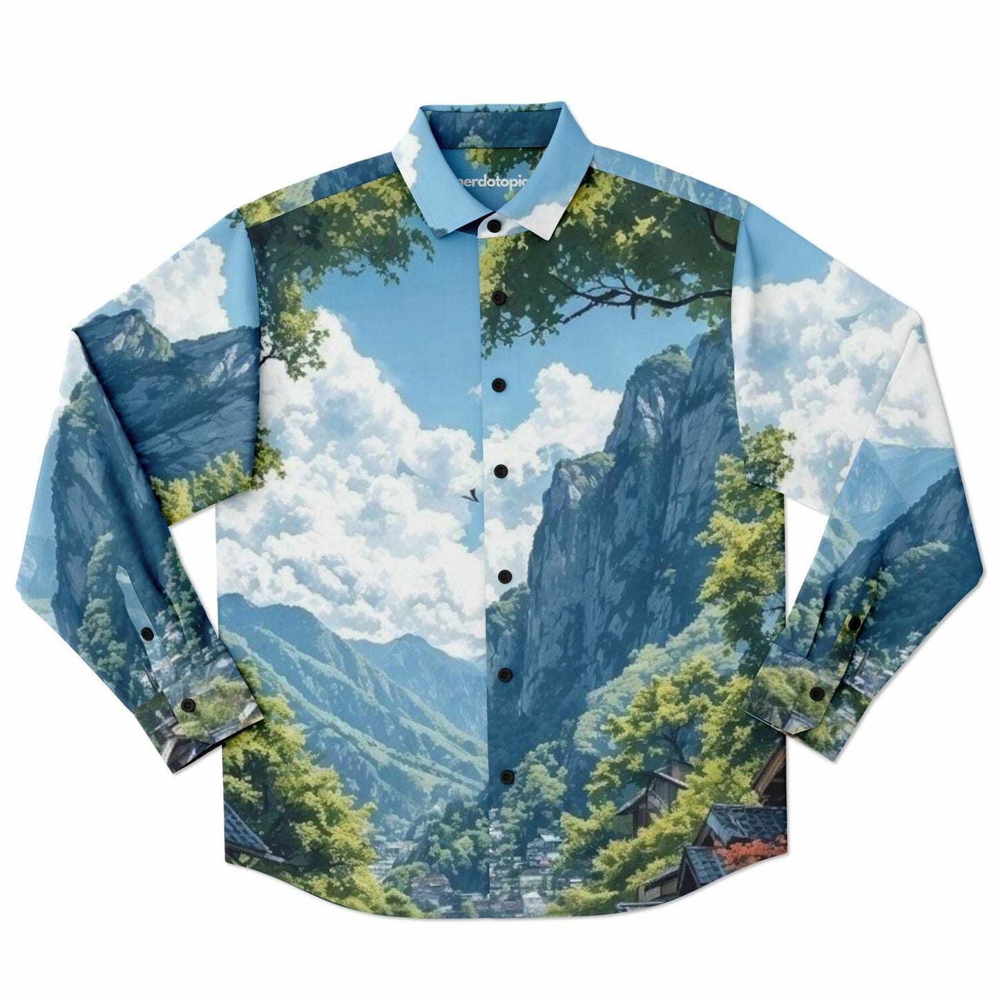 GTR in Japanese Mountain Long Sleeve Button Down Shirt - AOP