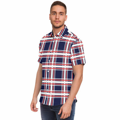 Purple Patterned Short Sleeve Button Down Shirt - AOP
