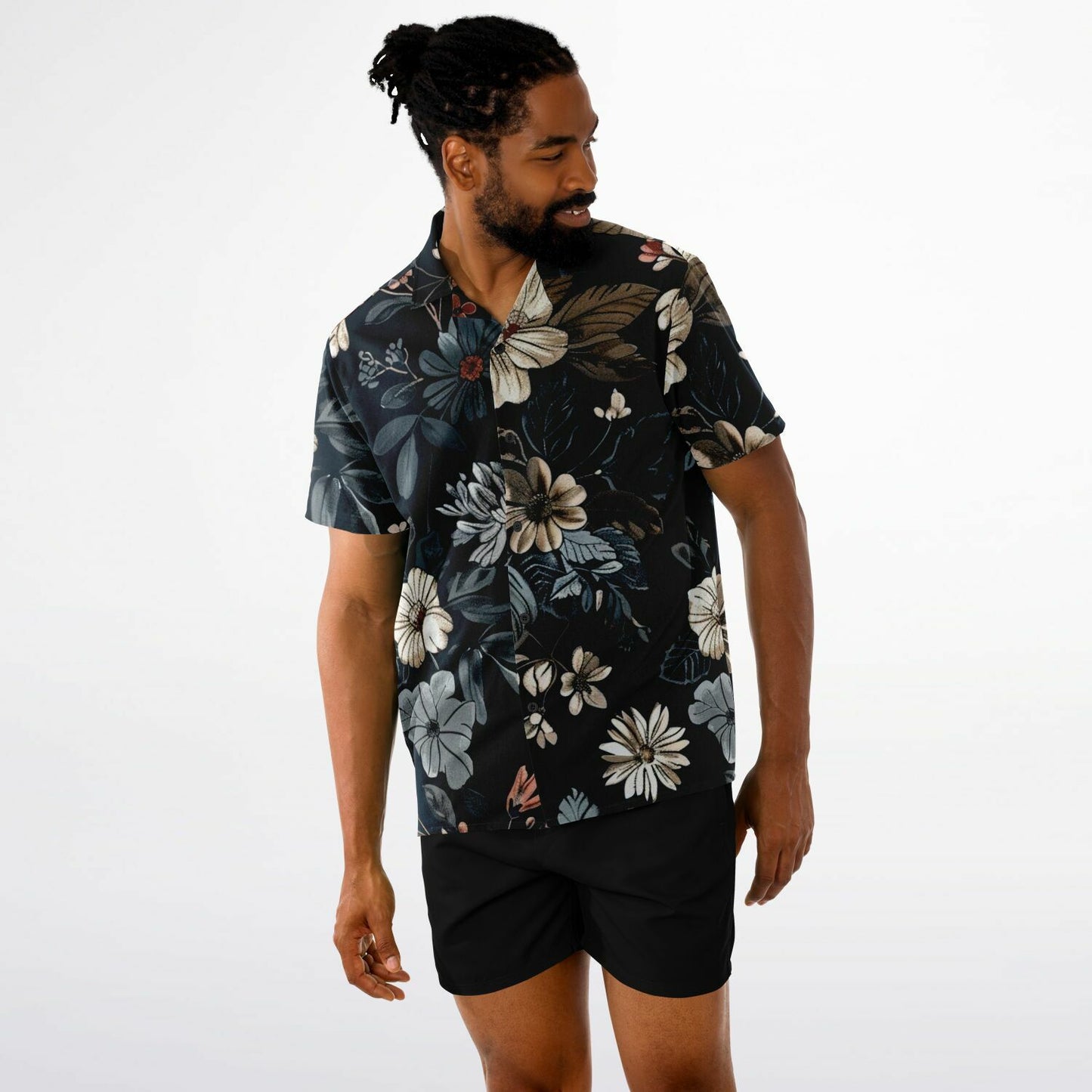 Floral Navy Spread Collar Short Sleeve Shirt