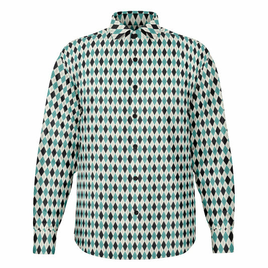 Tile Pattern Long Sleeve Button Down Shirt - AOP