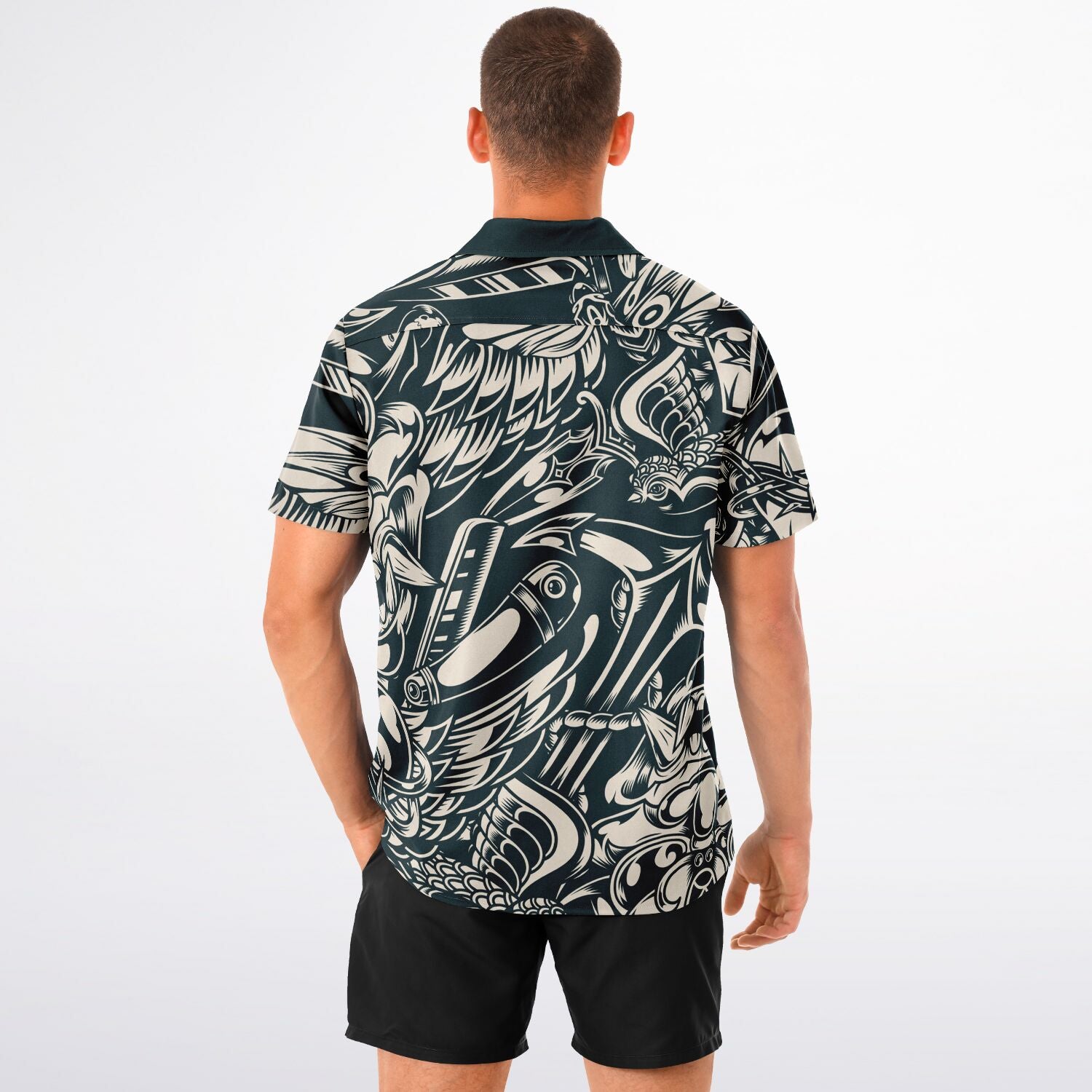 Product mockup on male model backside
