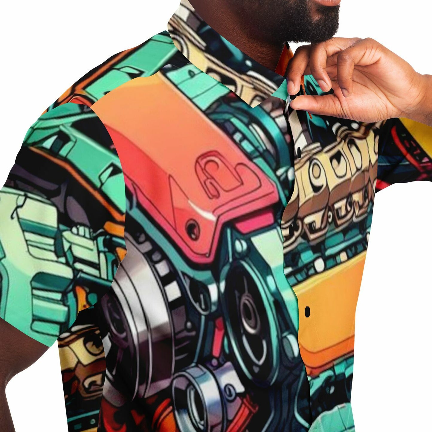 Engine illustration Short Sleeve Button Down Shirt - AOP