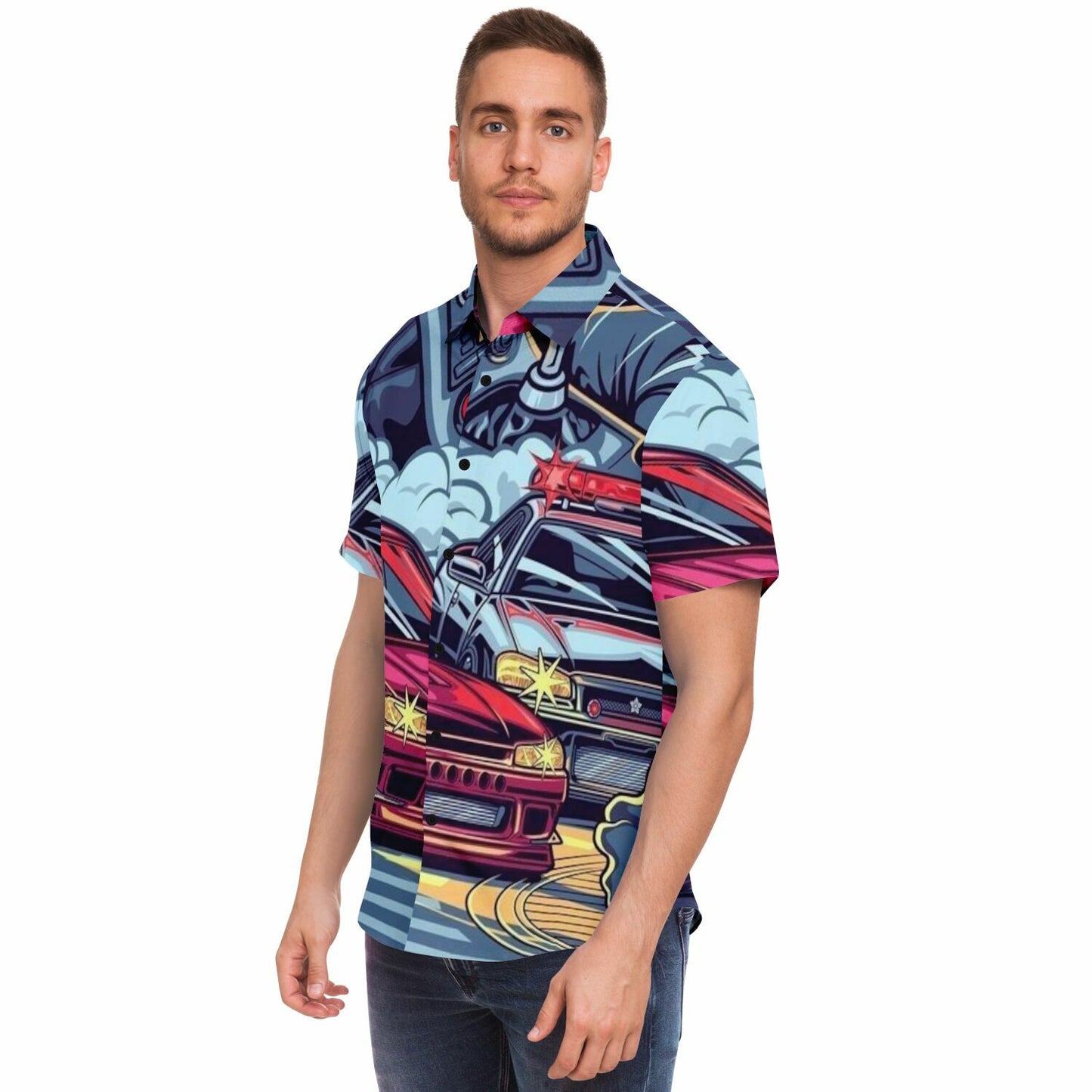 Silvia Illustration Short Sleeve Button Down Shirt - AOP
