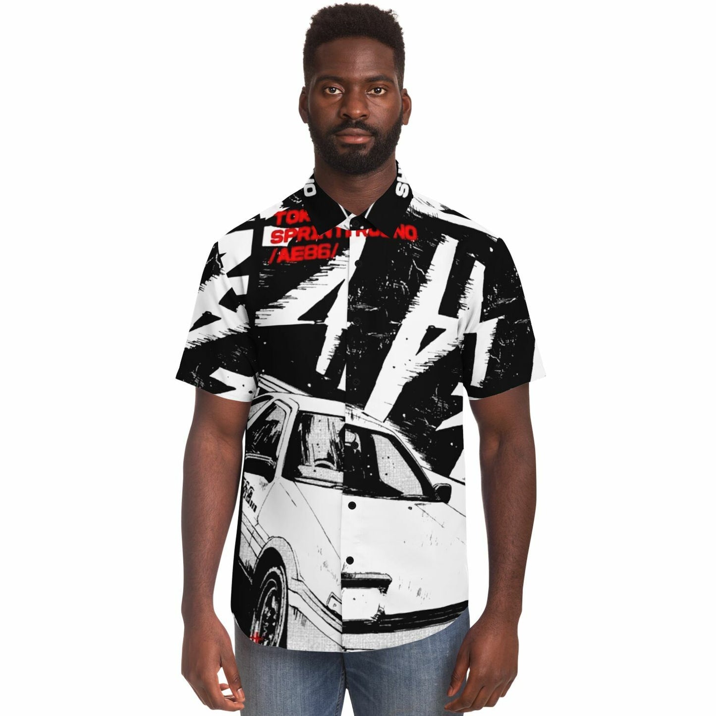 Initial D Trueno Art Short Sleeve Button Down Shirt - AOP