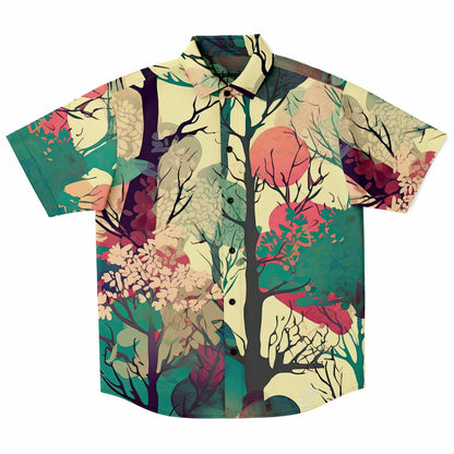 Forest Trees in Autumn Short Sleeve Button Down Shirt - AOP