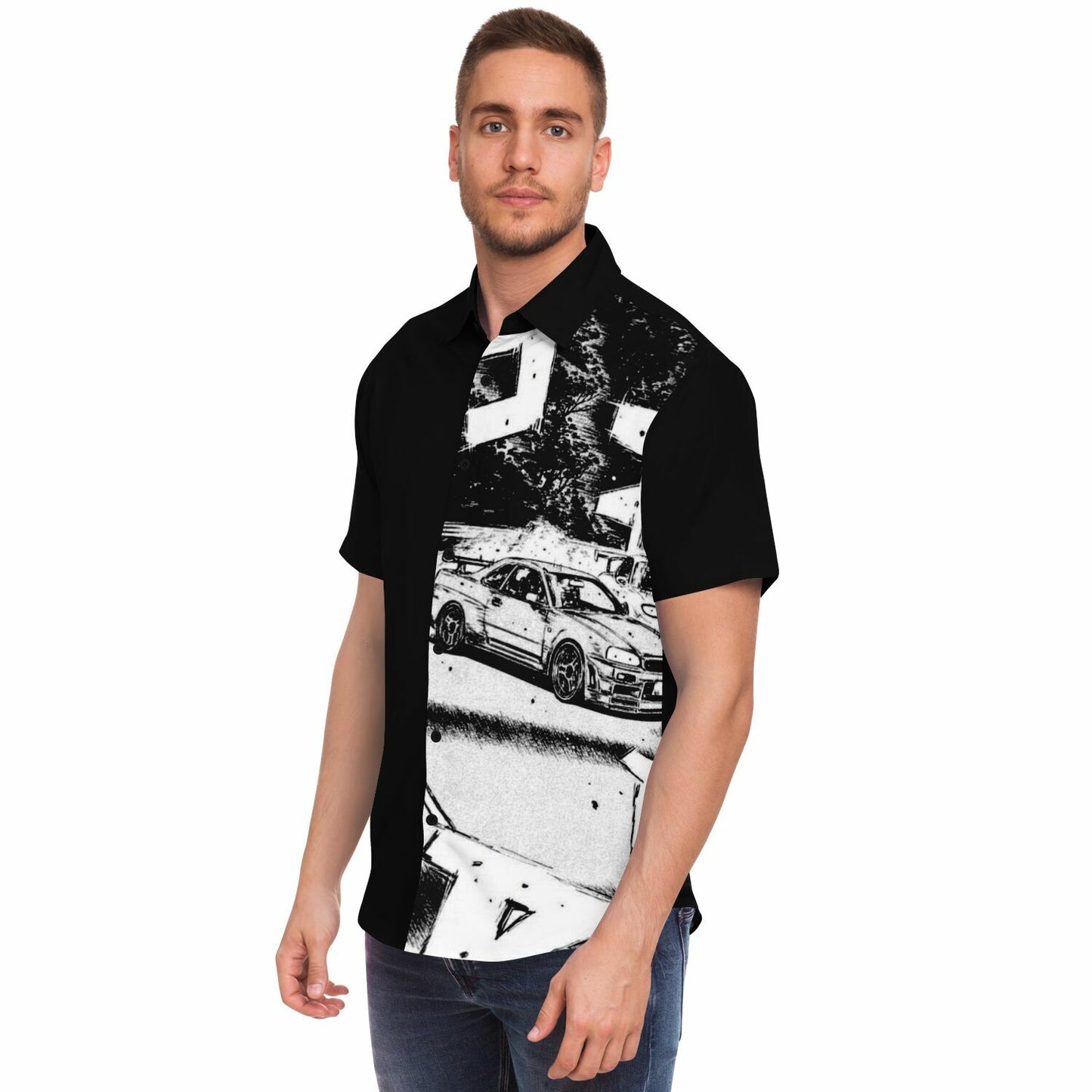 BW JDM Art Short Sleeve Button Down Shirt - AOP