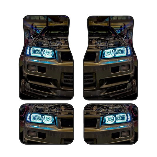 R34 Headlight Focus Automotive Floor Mats – Nissan Skyline JDM-Inspired Car Interior Accessory