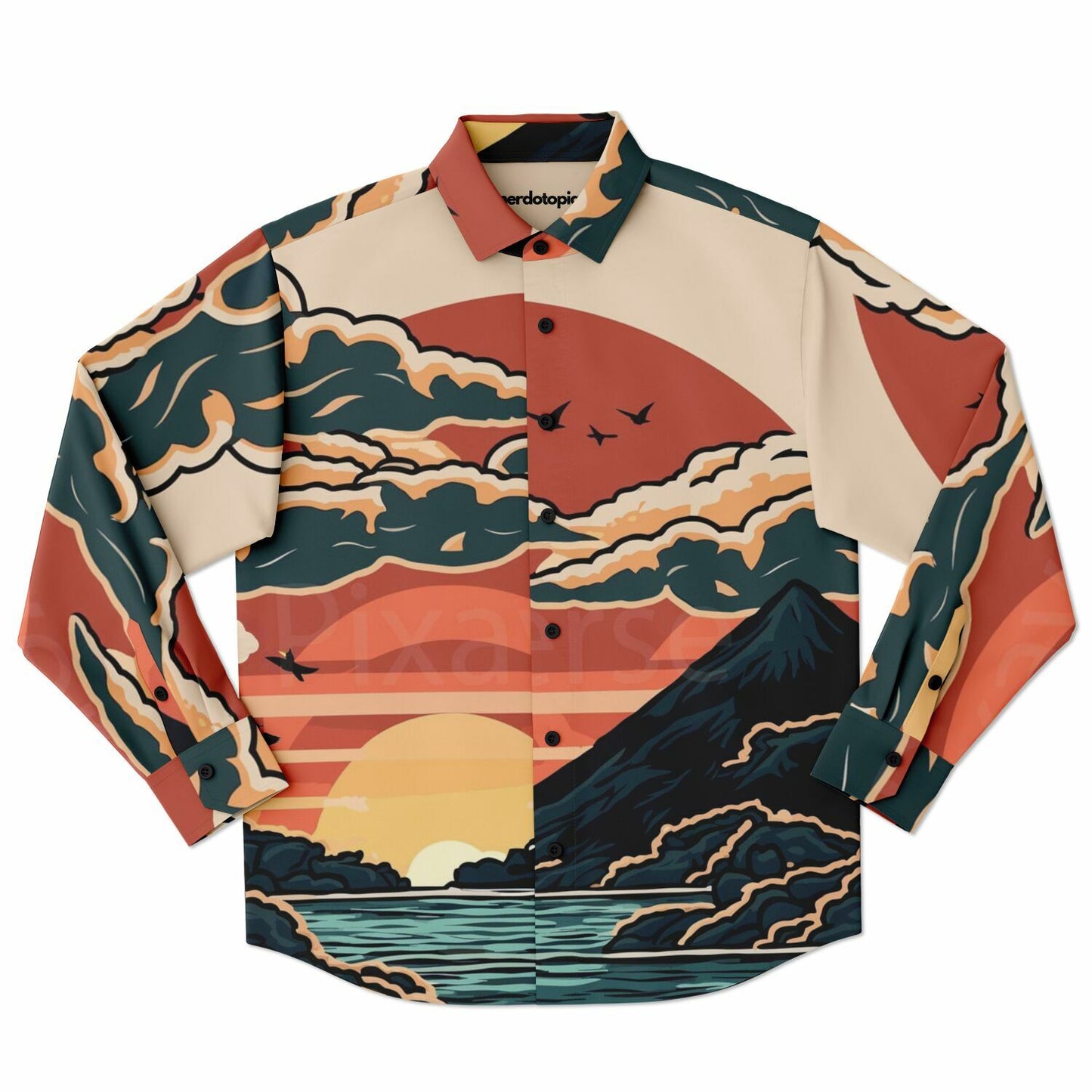 Evo X Illustration Long Sleeve Button Down Shirt - AOP