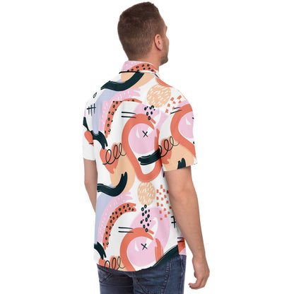 Abstract Art Hand Drawn Short Sleeve Button Down Shirt - AOP