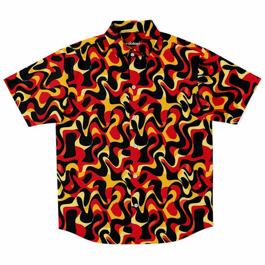 Orange Yellow Abstract Pattern Short Sleeve Button Down Shirt - AOP