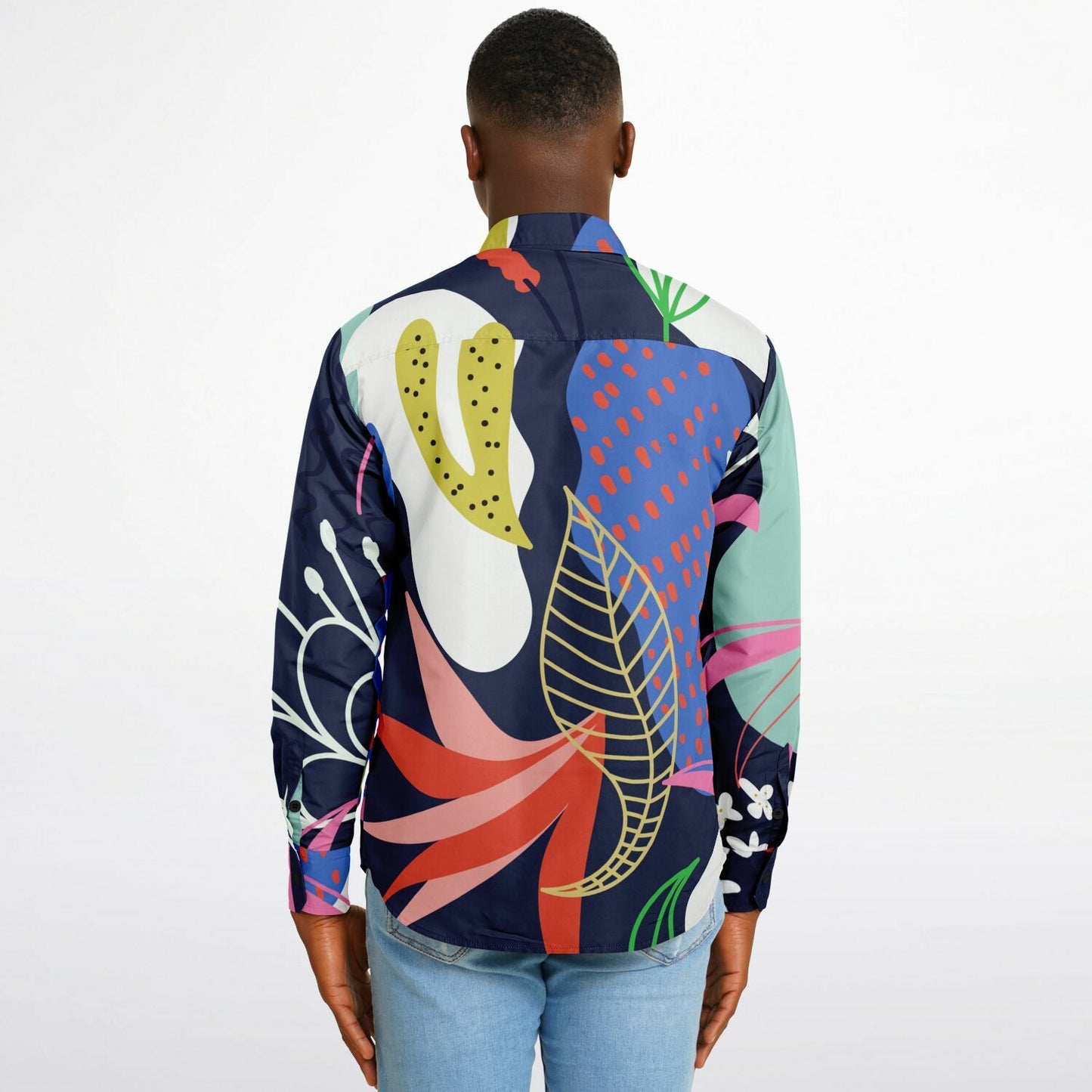 Floral Garden Hand Drawing Long Sleeve Button Down Shirt - AOP