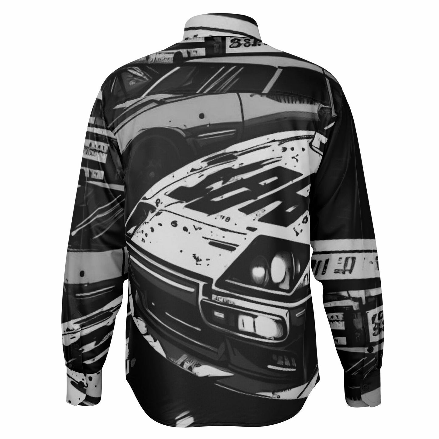 Black and White JDM Art Long Sleeve Button Down Shirt - AOP
