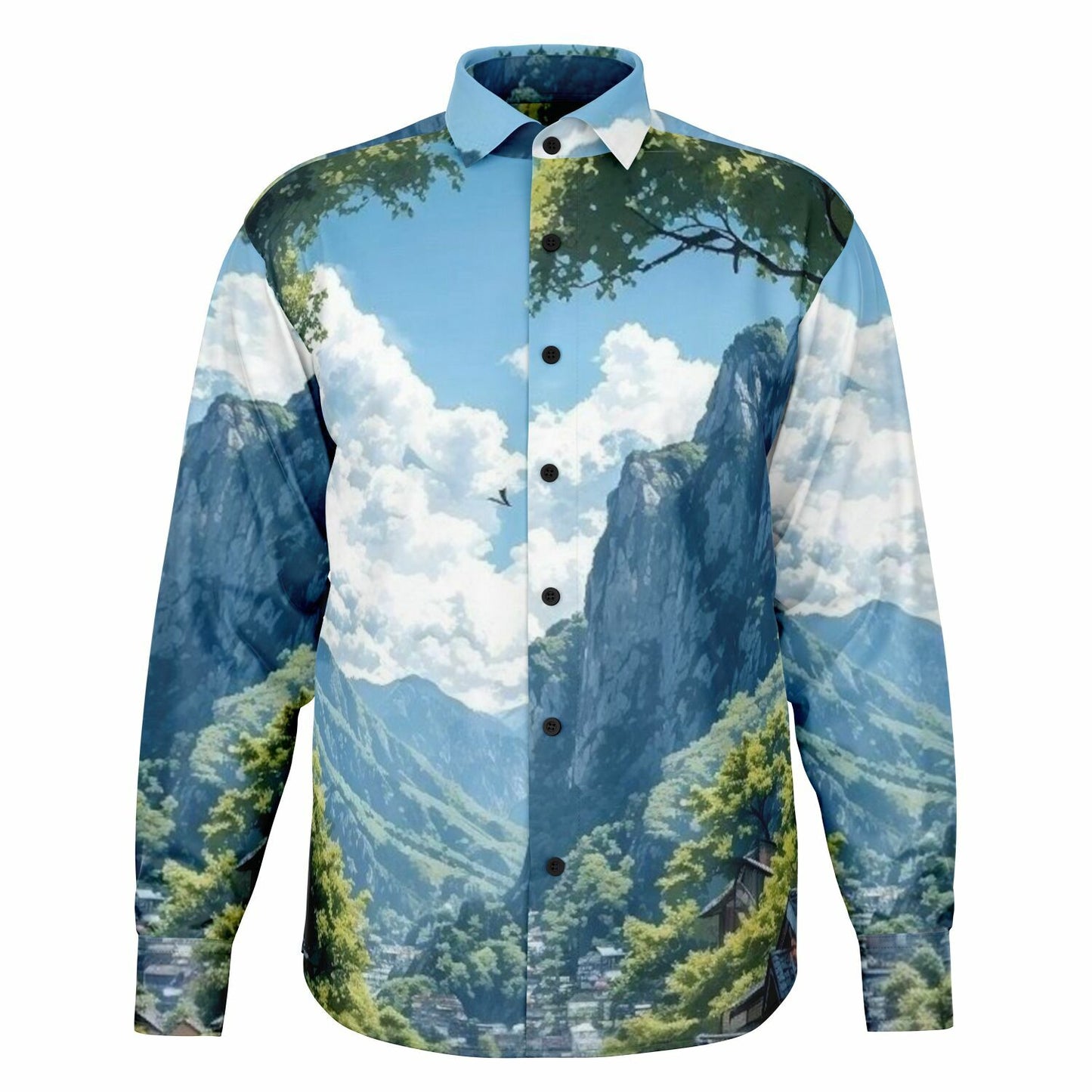 GTR in Japanese Mountain Long Sleeve Button Down Shirt - AOP