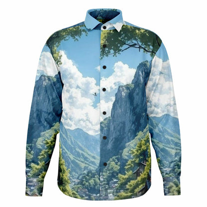 GTR in Japanese Mountain Long Sleeve Button Down Shirt - AOP
