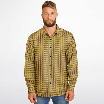 Unique Golden Pattern Long Sleeve Button Down Shirt - AOP