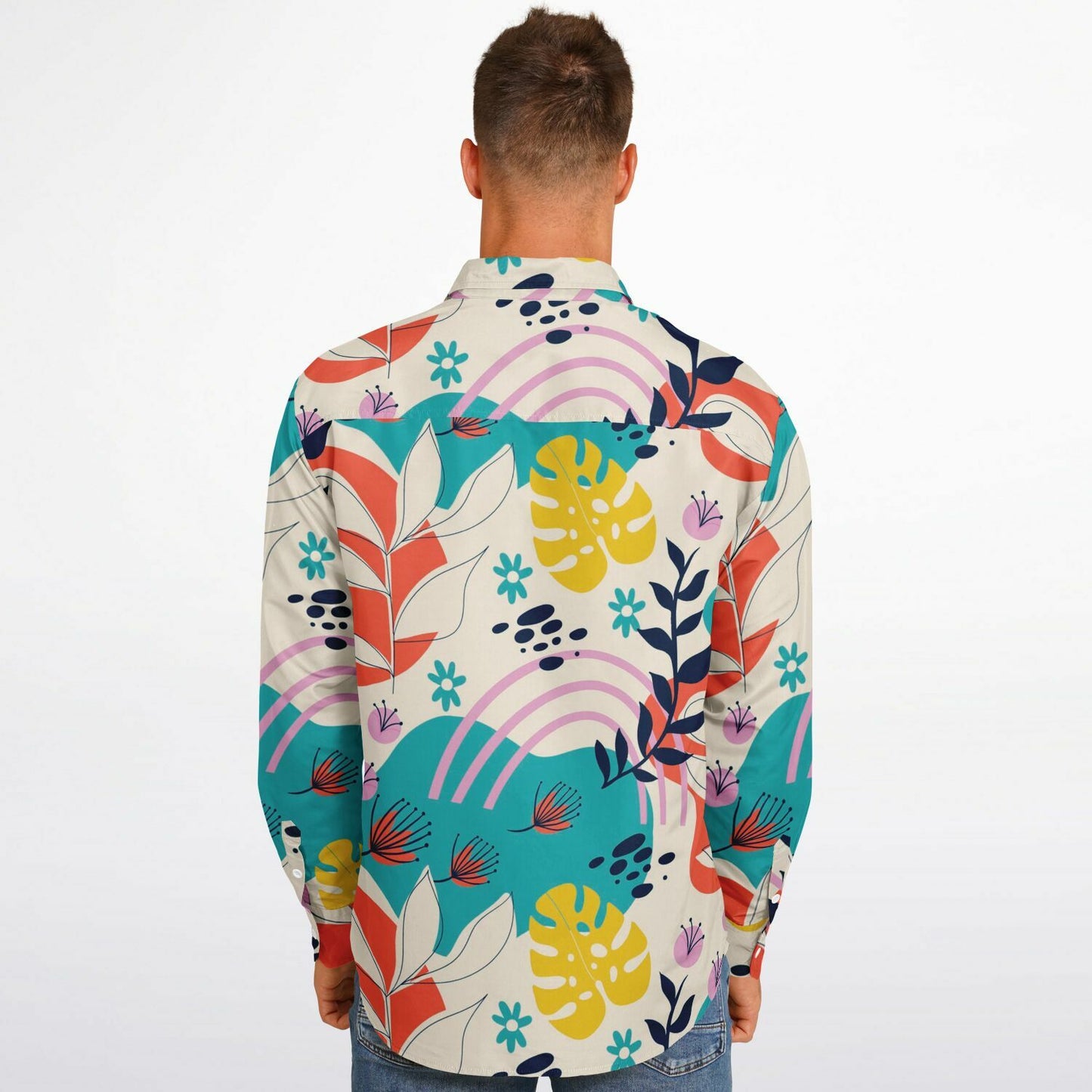 Floral Painting Long Sleeve Button Down Shirt - AOP