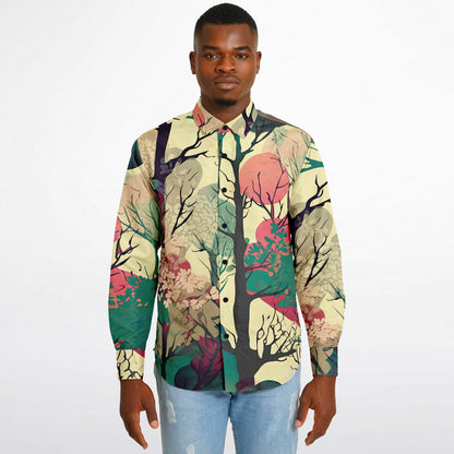 Forest Trees in Autumn Long Sleeve Button Down Shirt - AOP