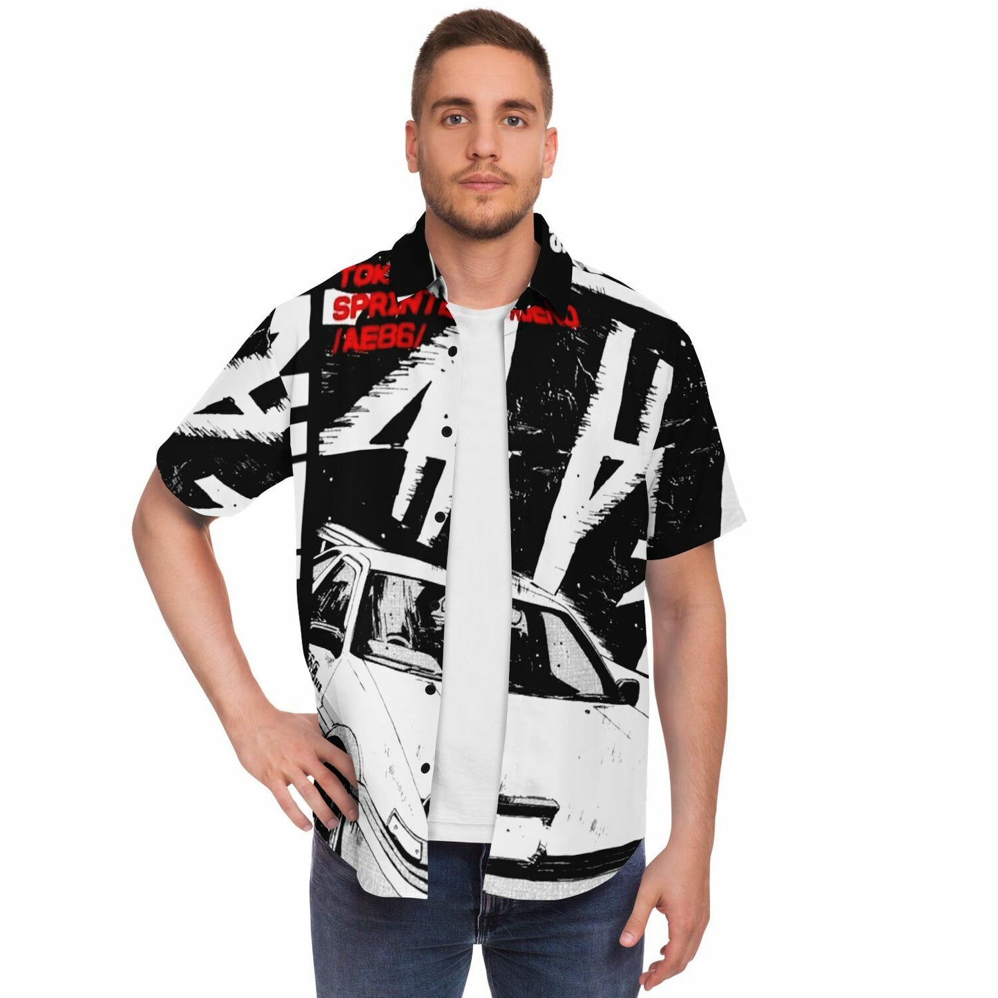 Initial D Trueno Art Short Sleeve Button Down Shirt - AOP