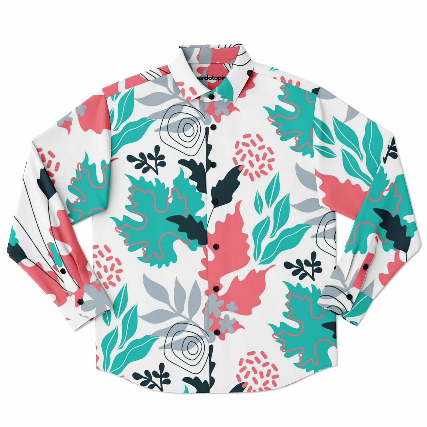 Floral Artwork Long Sleeve Button Down Shirt - AOP
