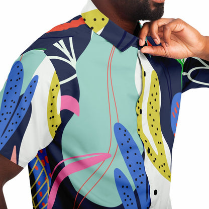 Floral Garden Hand Drawing Short Sleeve Button Down Shirt - AOP