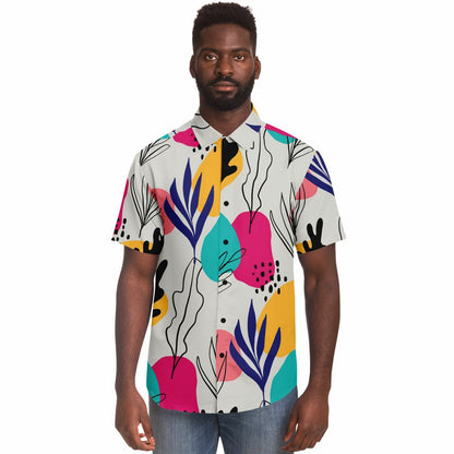 Abstract Floral Colored Pattern Short Sleeve Button Down Shirt - AOP