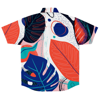 Abstract Leaves Painting Short Sleeve Button Down Shirt - AOP