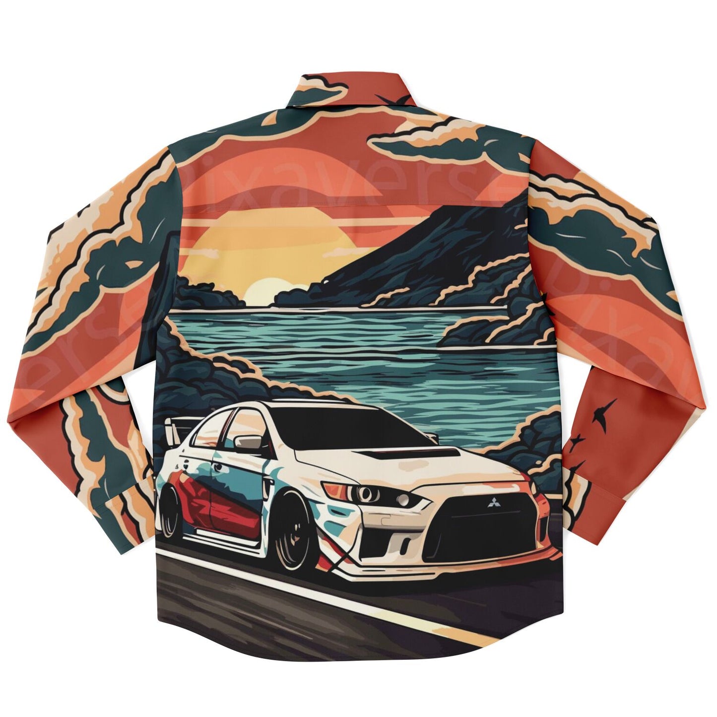 Evo X Illustration Long Sleeve Button Down Shirt - AOP