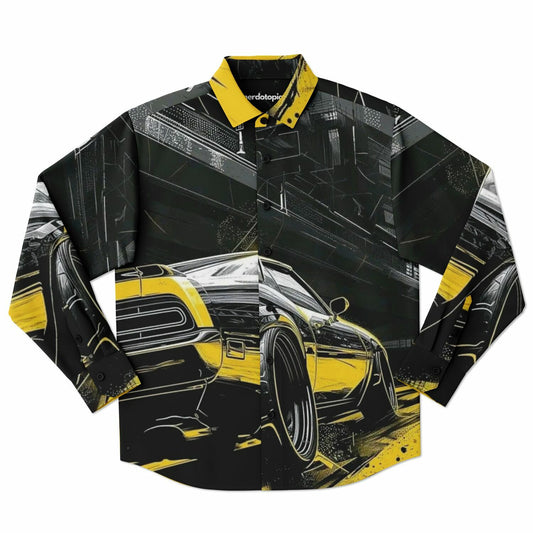 American Muscle Illustration Long Sleeve Button Down Shirt - AOP