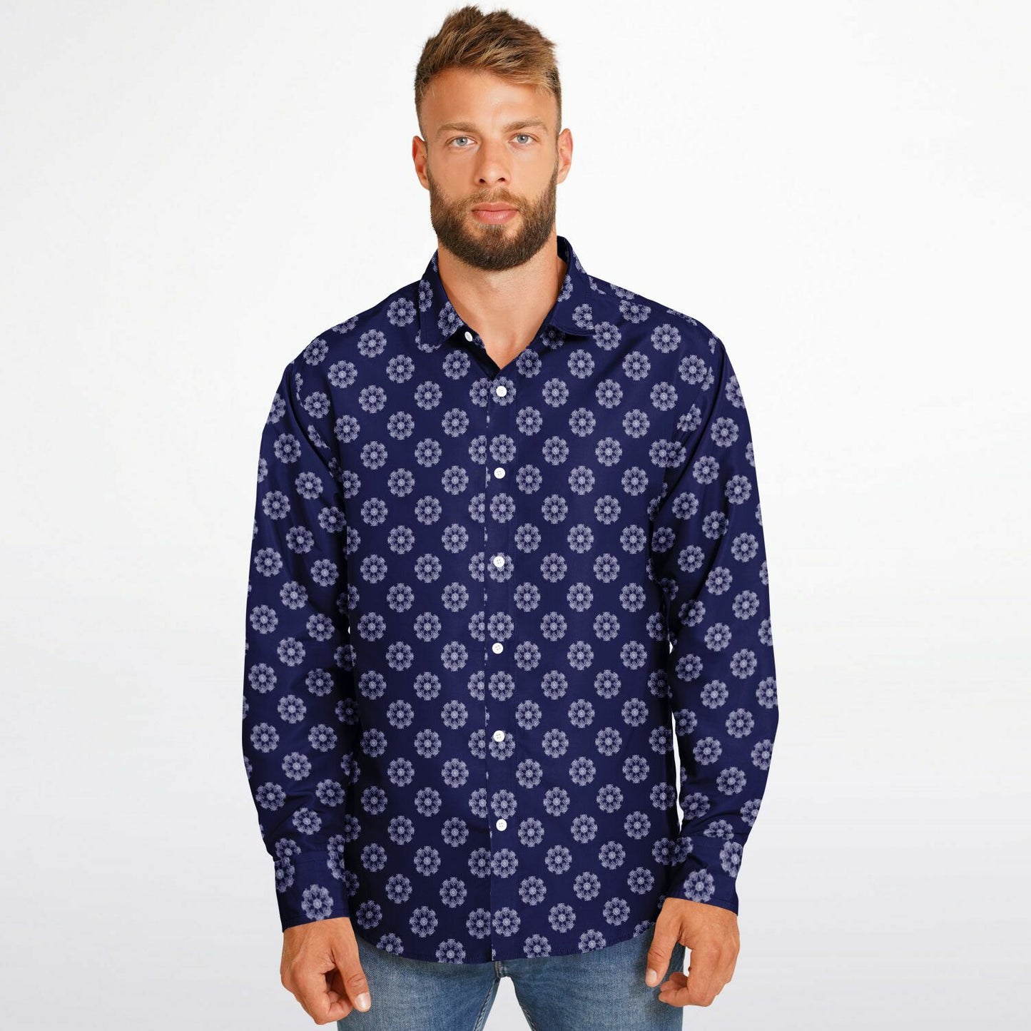 Seamless Circle Pattern Long Sleeve Button Down Shirt - AOP