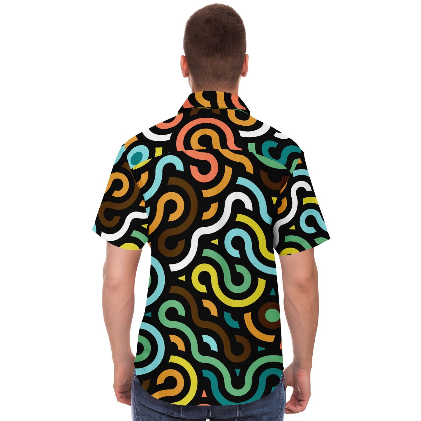 Colored Doodle Art Short Sleeve Button Down Shirt - AOP
