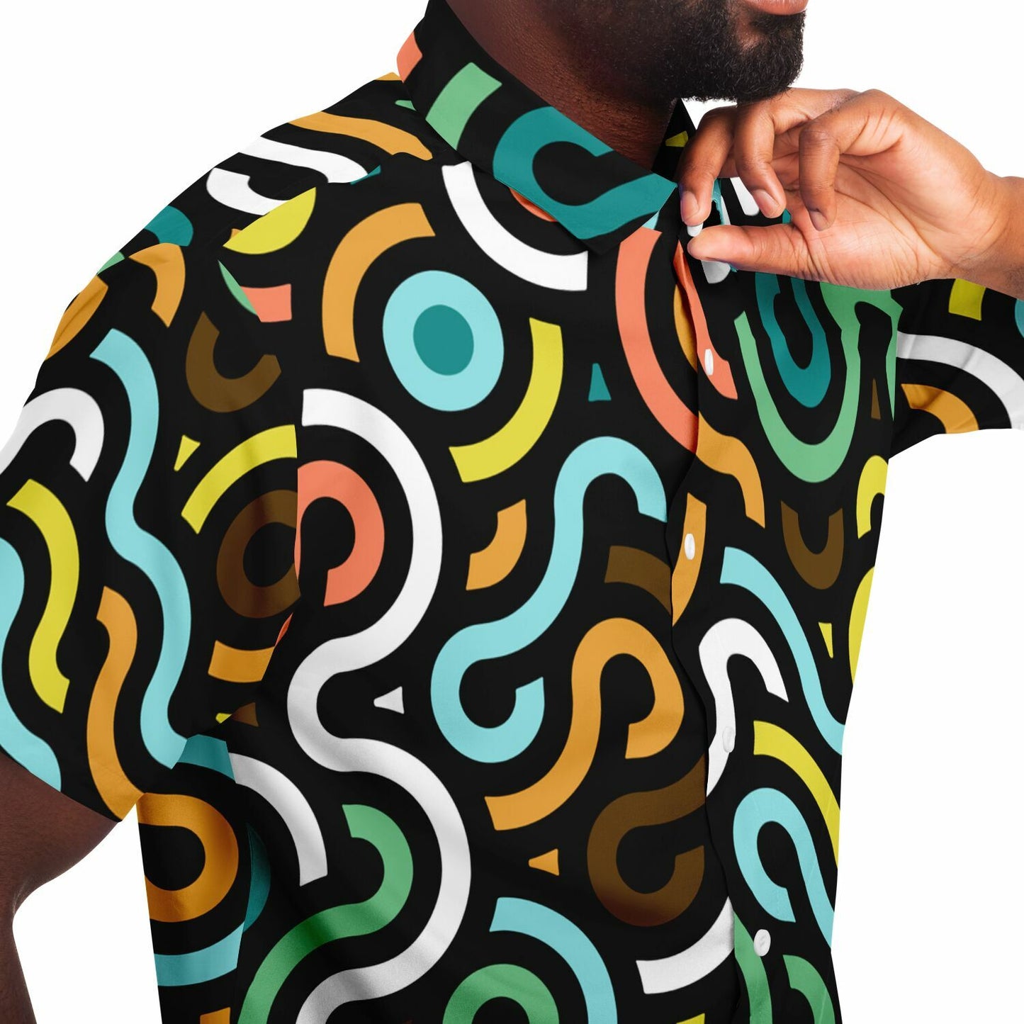 Colored Doodle Art Short Sleeve Button Down Shirt - AOP