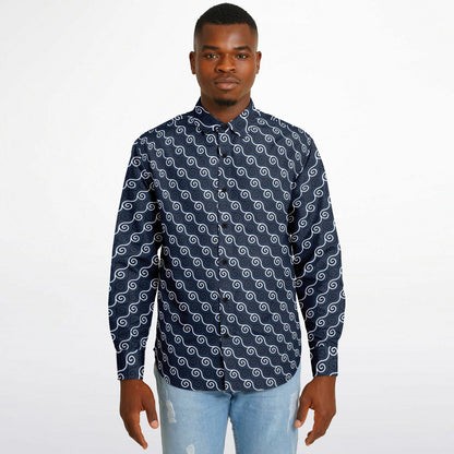 Linen Texture Print Long Sleeve Button Down Shirt - AOP