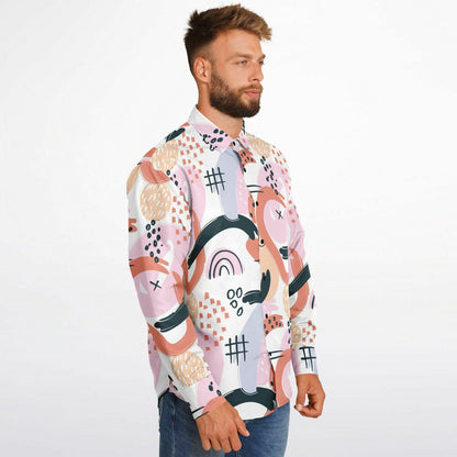 Abstract Art Hand Drawn Long Sleeve Button Down Shirt - AOP
