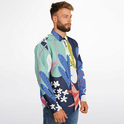 Floral Garden Hand Drawing Long Sleeve Button Down Shirt - AOP