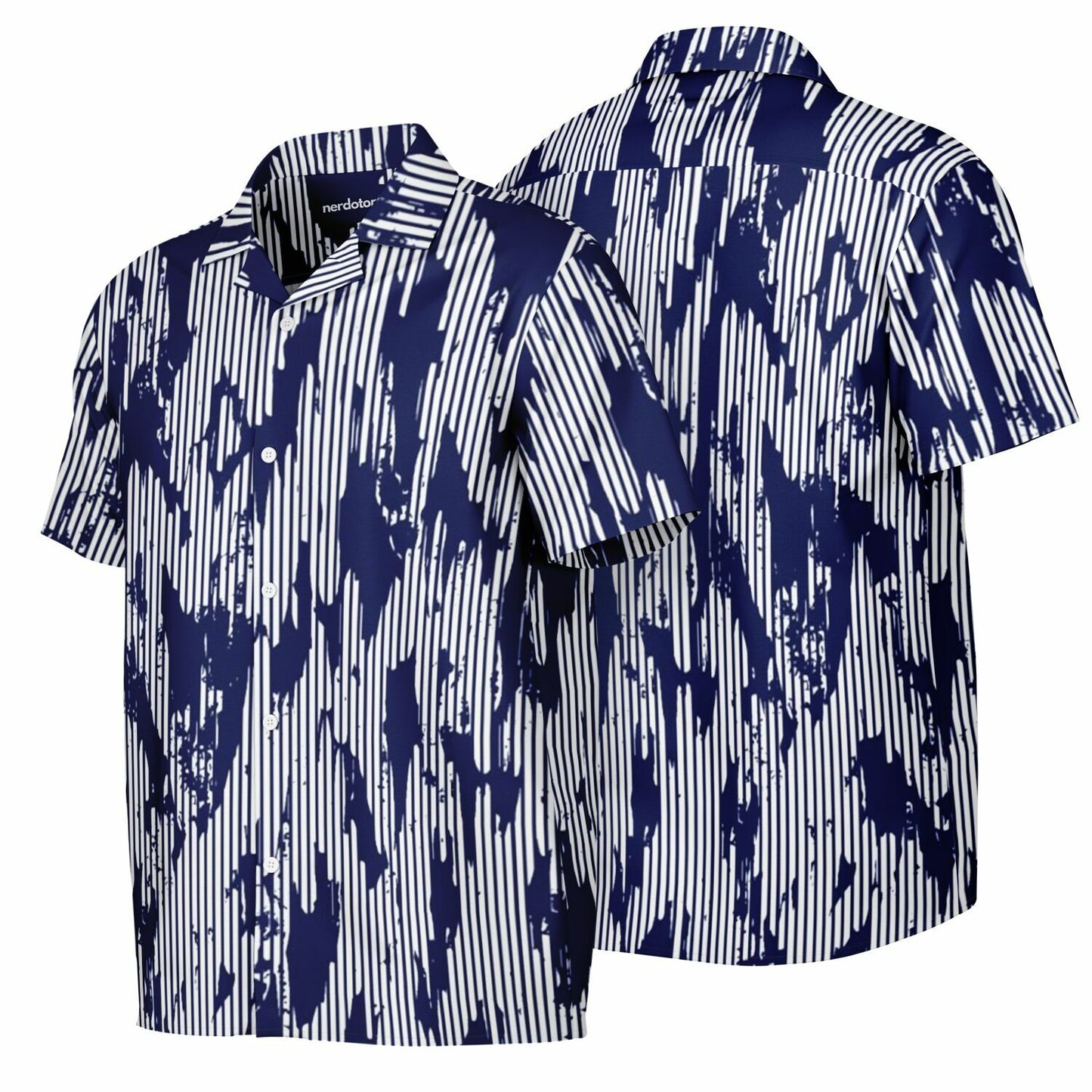 Blue Abstract Spread Collar Short Sleeve Shirt