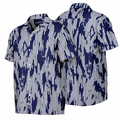 Blue Abstract Spread Collar Short Sleeve Shirt